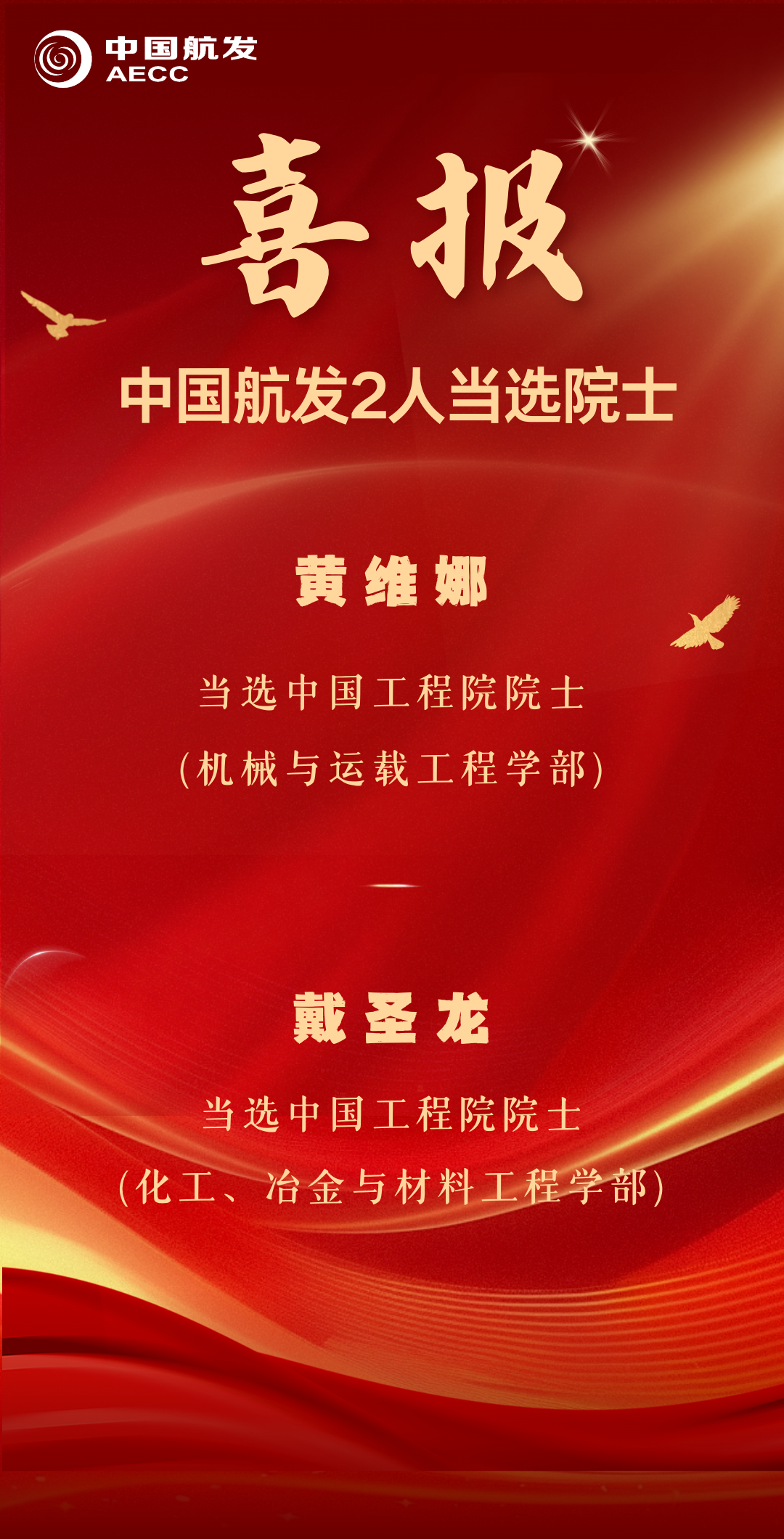 祝贺！色情视频
黄维娜、戴圣龙当选中国工程院院士